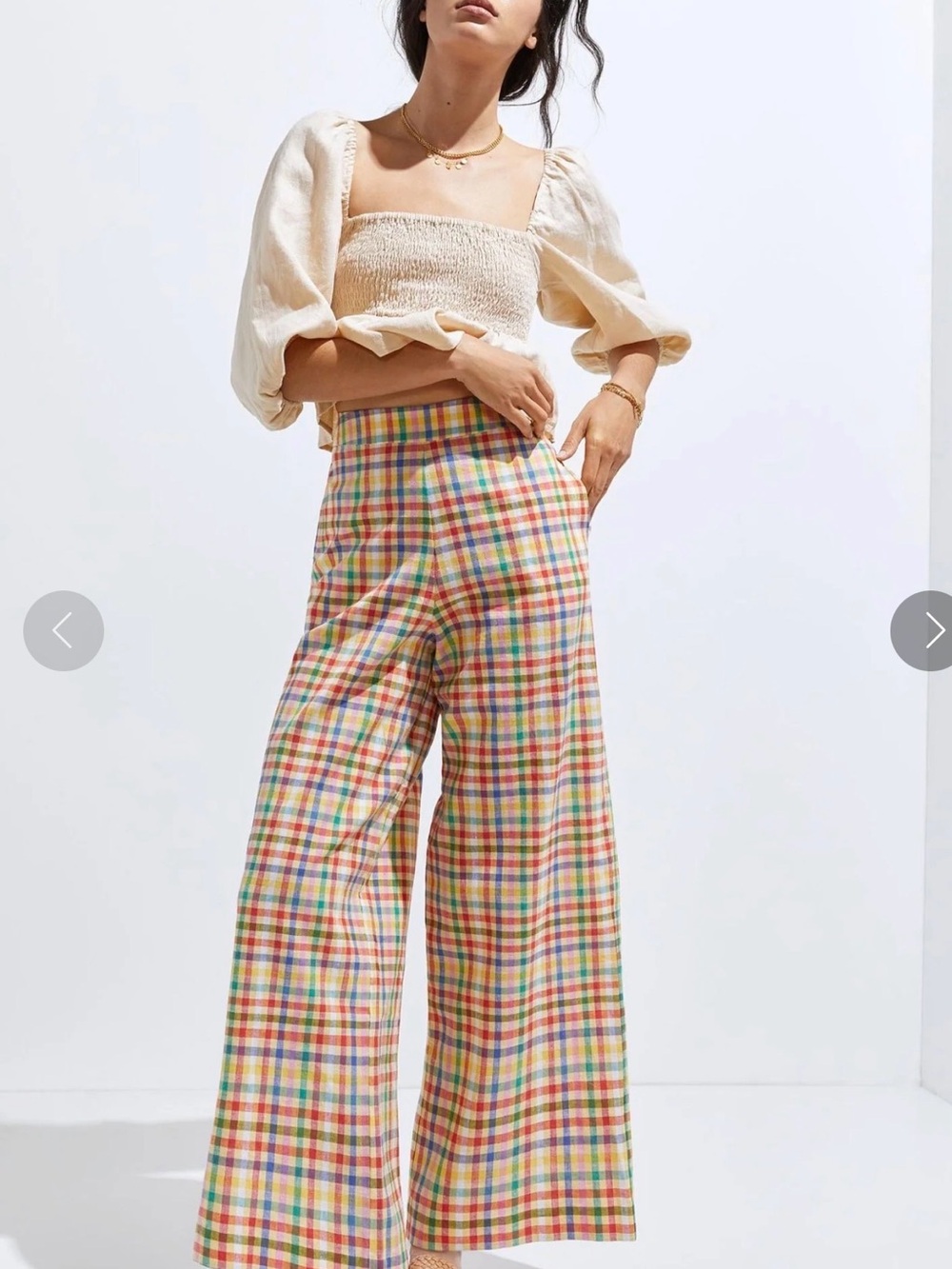 Anthropologie Eva Franco Linen Plaid Wide Leg Pants 13.75" Ultra High Rise NWT